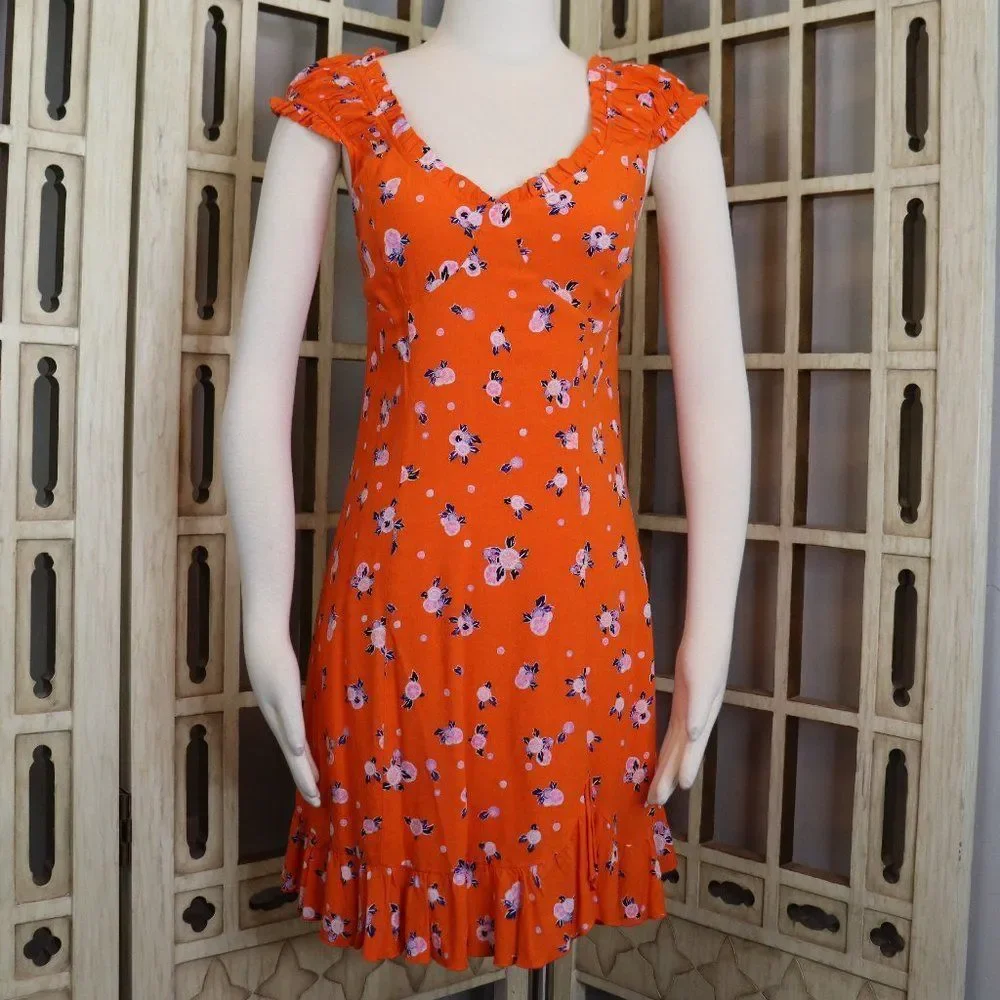 Free People Like A Lady tangerine Babydoll Dress Size S - Picture 2 of 14
